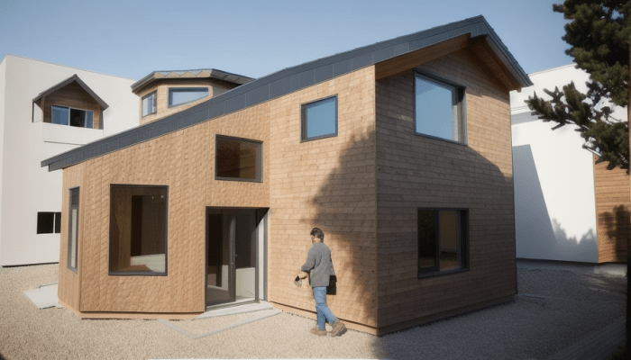 Stucco building Wood siding over stucco